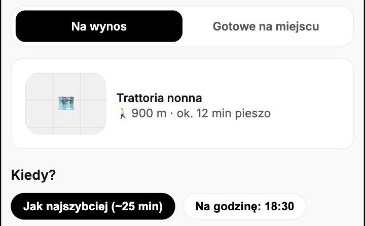 Wybór trybu odbioru i godziny w zamówieniu
